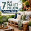 Cozy outdoor pallet seating with colorful cushions and pillows on a patio lounge set