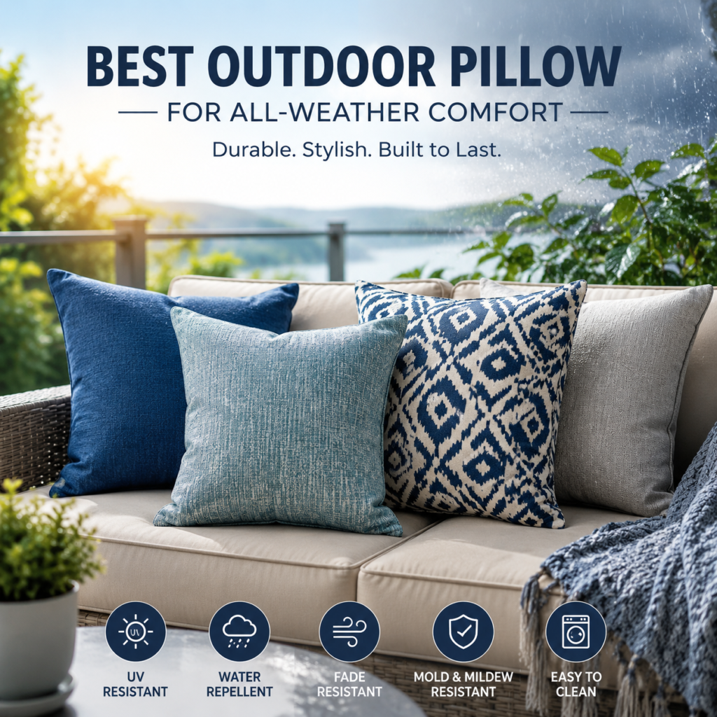 Stylish outdoor pillow with UV, water, and fade resistance for all-weather comfort