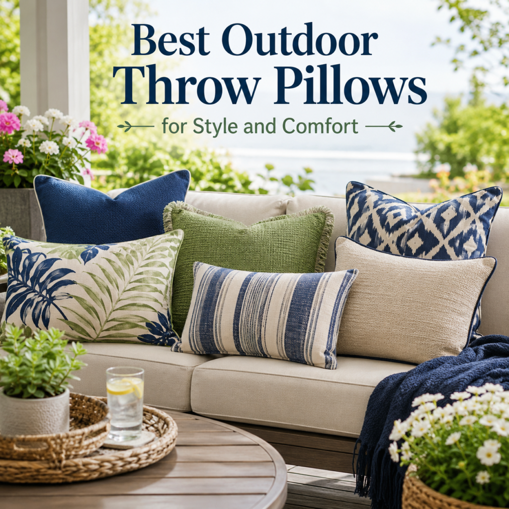 Outdoor throw pillows arranged on a patio sofa for stylish, comfortable outdoor seating