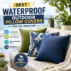 Waterproof outdoor pillow covers in assorted colors, showing fade resistance and durable all-weather protection
