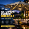 Waterproof outdoor umbrella with LED lights for stylish patio shade and rain protection