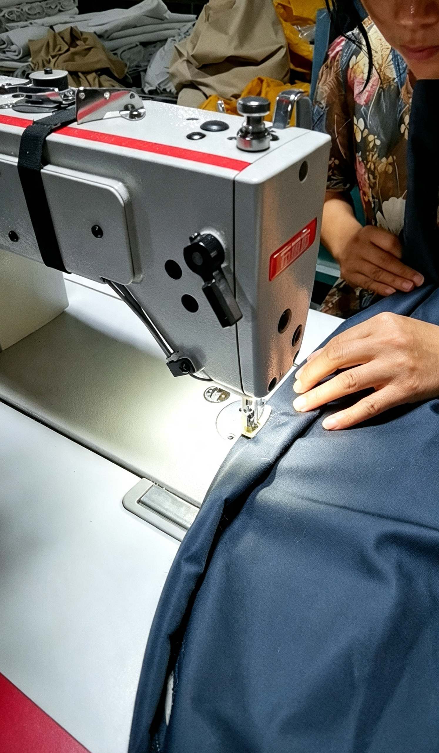 Outdoor fabric cutting and sewing workshop