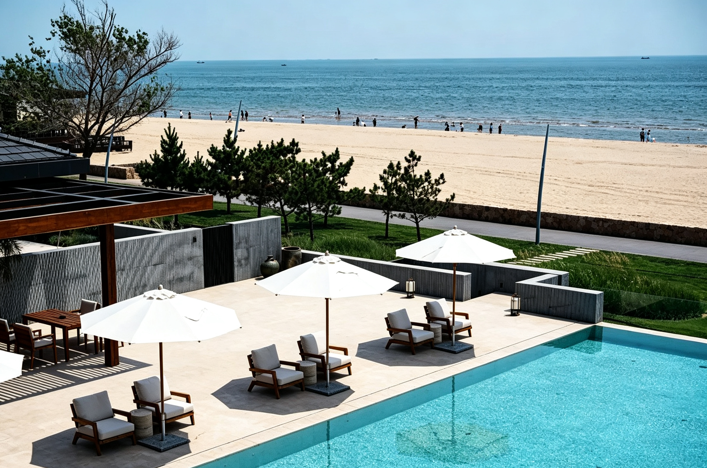 Outdoor umbrellas and patio furniture for hotels and resorts