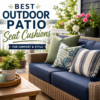 Stylish outdoor patio seat cushions on a wicker sofa with decorative pillows.