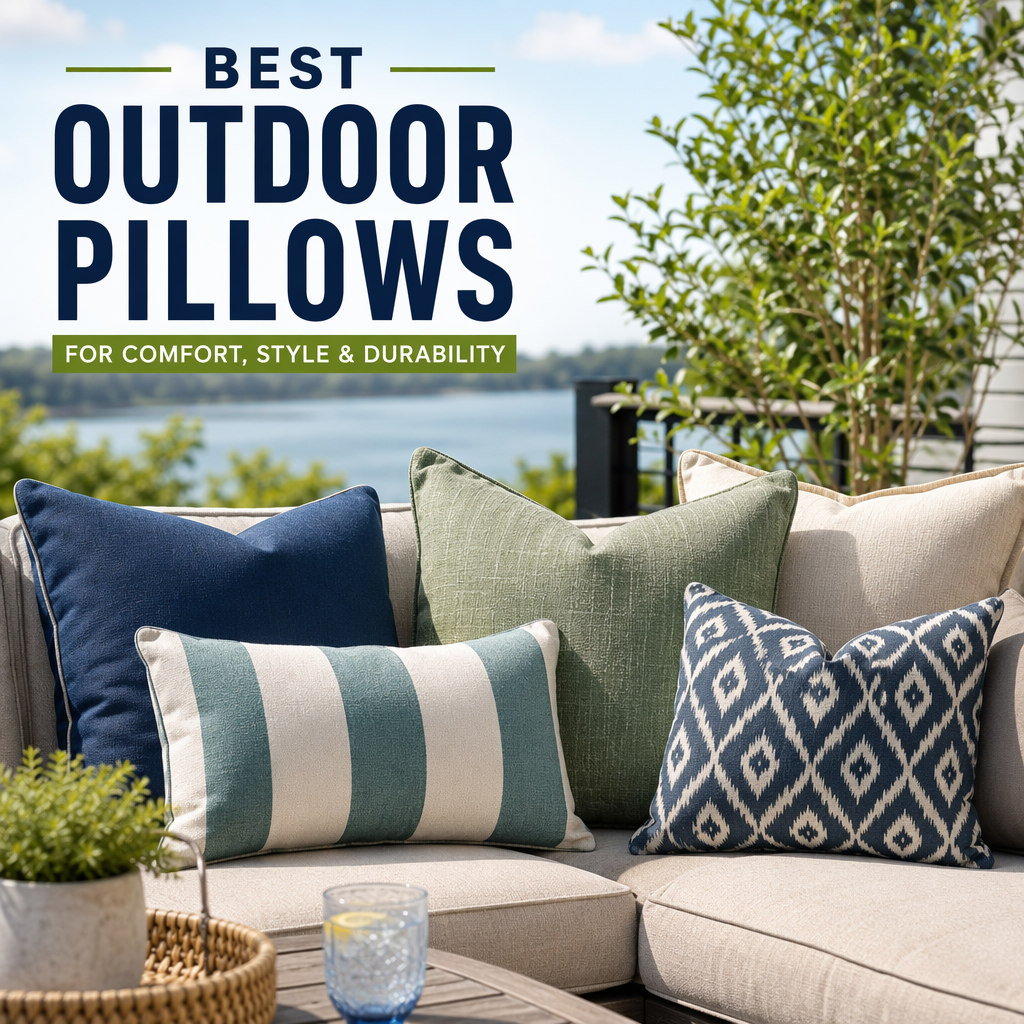 Stylish, durable outdoor pillows arranged on a patio sofa for comfort and decor.