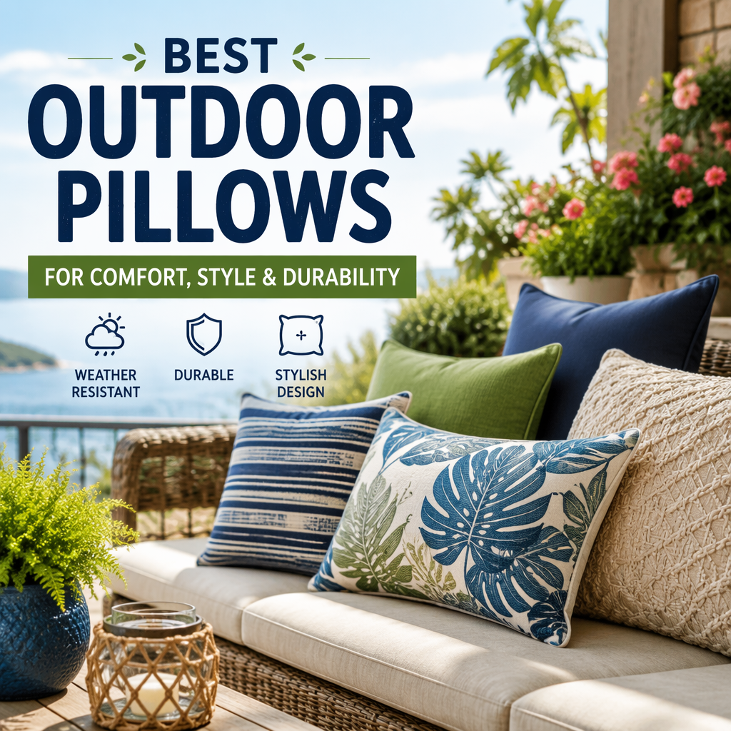Stylish, weather-resistant outdoor pillows arranged on patio furniture for comfort and durability.