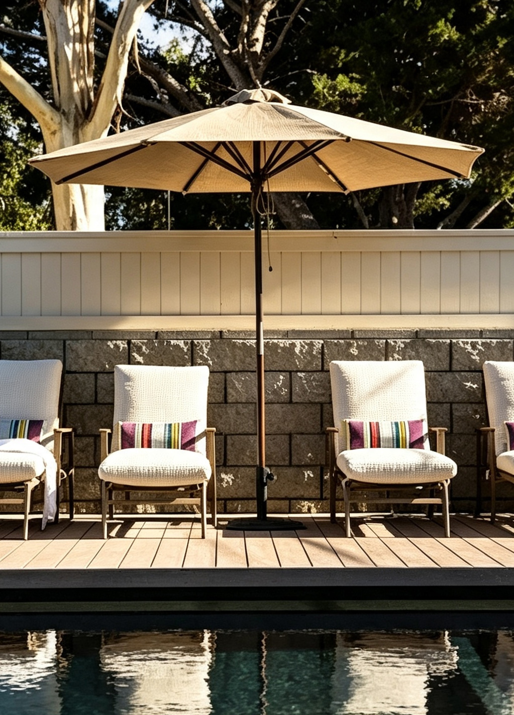 Outdoor umbrellas and cushions for a hotel poolside project
