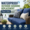 Waterproof outdoor replacement cushions in durable, UV-resistant fabrics for patio furniture.
