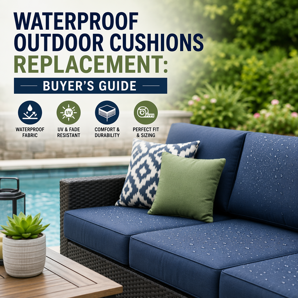 Waterproof outdoor cushions replacement buyer’s guide featuring durable, UV-resistant patio cushions.