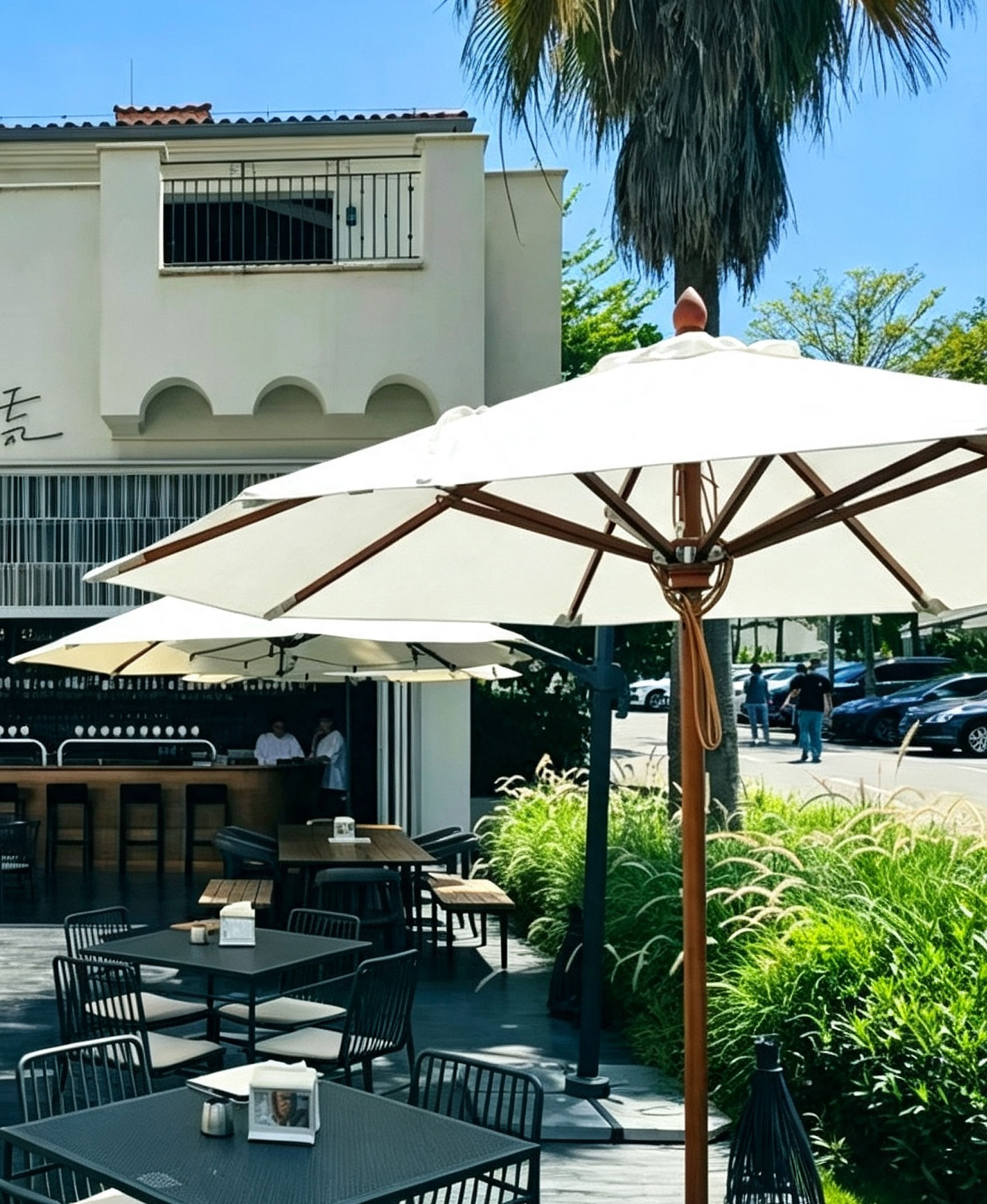 Commercial umbrellas for a restaurant terrace