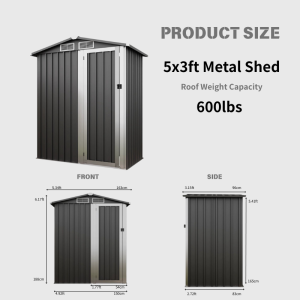 5x3ft Metal Garden Shed – Outdoor Tool Storage with Gable Roof