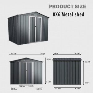 8x6ft Metal Storage Shed – Outdoor Garden Equipment Shed with Double Doors