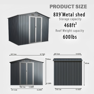 8x9ft Metal Storage Shed – Large Outdoor Garden Shed with Double Doors