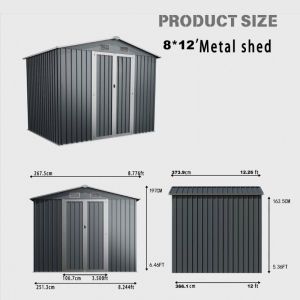 8x12ft Metal Storage Shed – Large Outdoor Garden Shed with Double Doors