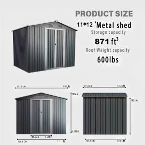 11x12ft Metal Storage Shed – Spacious Outdoor Garden Shed with Double Doors