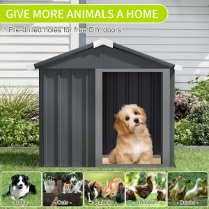 3x3ft Outdoor Metal Dog House – Galvanized Steel Pet Shelter