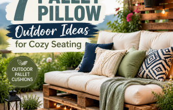 Cozy outdoor pallet seating with colorful cushions and pillows on a patio lounge set