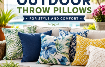 Colorful outdoor throw pillows on a patio sofa, adding comfort and style to an outdoor seating area
