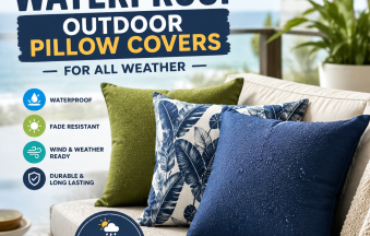 Waterproof outdoor pillow covers in assorted colors, showing fade resistance and durable all-weather protection
