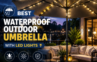 Waterproof outdoor umbrella with LED lights for stylish patio shade and rain protection