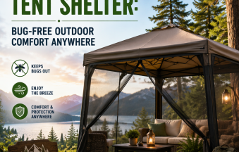 Screened tent shelter offering bug-free outdoor comfort in nature.